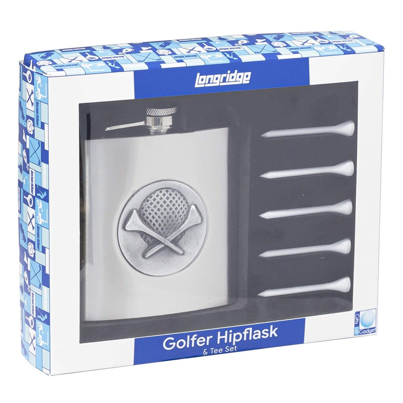 Longridge Golfers Hip Flask Set - Silver,
