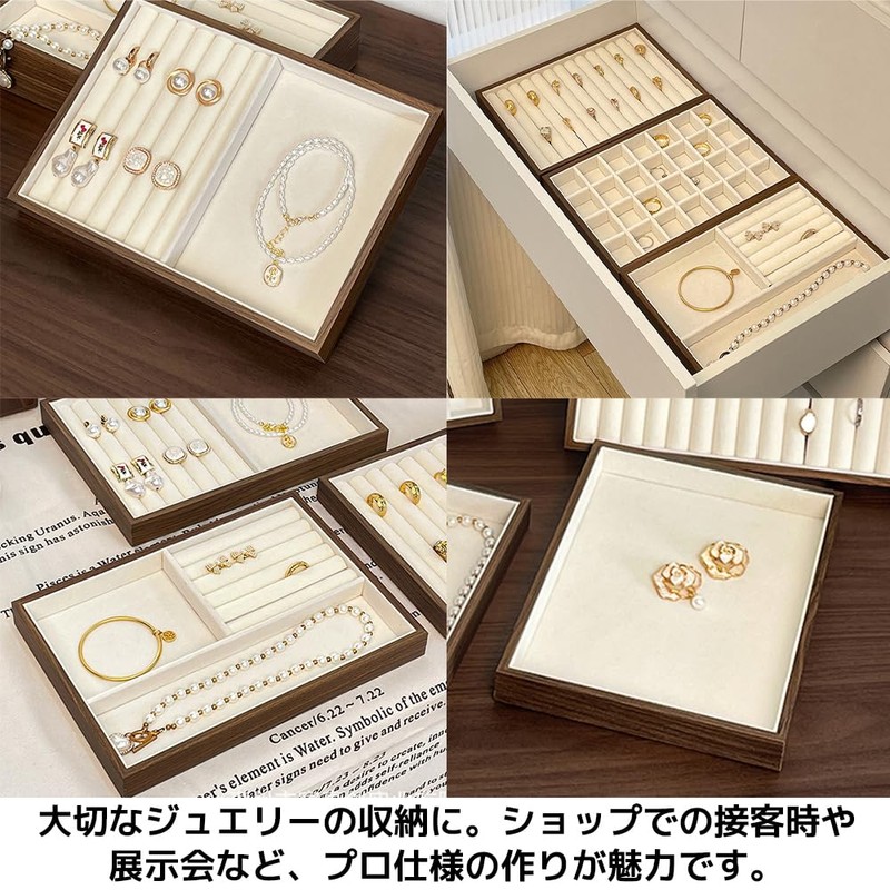FUPUONE Jewelry Tray Wooden Accessory Tray (3 Compartments with Ring