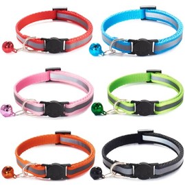 6 Pack Reflective Cat Collar with Bell, Breakaway and Safe Collars for Cats, Nylon, Pet Collar Mixed Colors Adjustable19-32cm