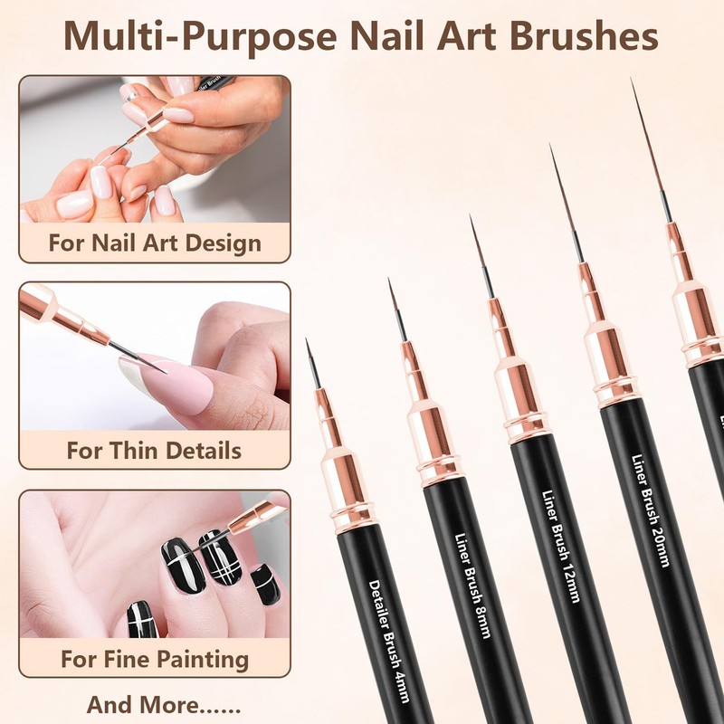5Pcs Nail Art Liner Brushes Set Fine Detail Brushes for