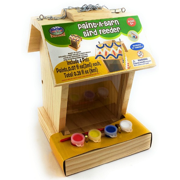 Mɑtty's Toy Stop Paint Your Own Deluxe Large 9" Wooden Bird Feeder (Includes 4 Paints & 1 Brush)