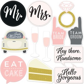 Wedding Photo Booth Props - 12 Pieces, Black & Blush - Fun Photoshoot Party Selfie Accessories - Silly Group Picture Favors for Wedding Reception, Anniversary, Engagement, or Shower