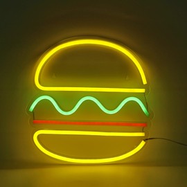 LED Neon Light, Cynzia Hamburger Neon Sign USB Powered Wall Art Light, Neon Night Lights Home Decoration for Table Room Bedroom Party Wedding
