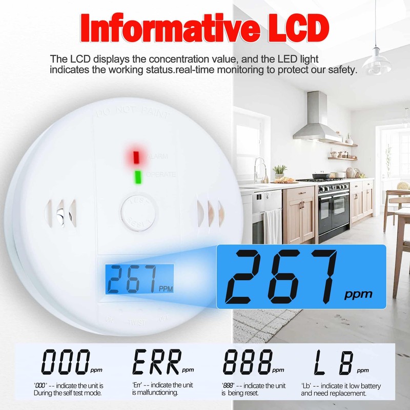 3 Pack Carbon Monoxide detectors, co Detector, Carbon Monoxide Alarm