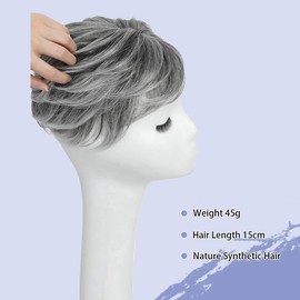 Head Top Replacement Wig 15cm Clip in Fluffy Straight Hair Topper Synthetic Side Part Wiglet Hairpiece with Bangs (T4/88#)