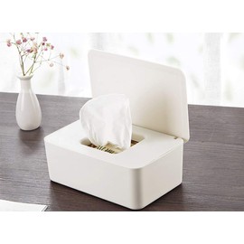 Whiidoom Diaper Wipes Dispenser Wipes Holder, Wipes Tissue Case Keeps Wipes Fresh Tissue Wipes Container with Lid (White)