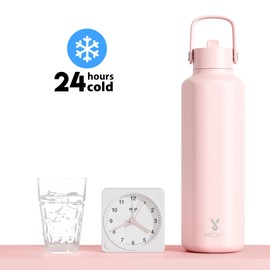 Meoky Insulated Water Bottle for Women: 24 oz Stainless Steel Water Bottle with Straw and Flip Lid for School Bag - Commuters, Blush