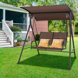 Tangkula 2 Person Porch Swing, Patio Swing with Adjustable Canopy, Padded Seat, Curved handrails & Heavy-Duty Metal Frame, Outdoor Swing for Yard, Garden, Poolside