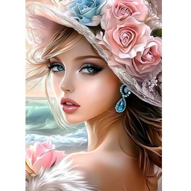 AIRDEA Lady Diamond Art Painting Kits for Adults,5D Diamond Dots Kits for Beginner,Peinture Diamant Kits 30x40cm,Elegant Lady,Round Full Drill