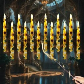 12PCS Floral Sunflower LED Magic Floating Candles Wand with Remote Timer Battery Operated for Home Wedding Garden Party Decorcolor: sunflower, size: Medium (6"-8")