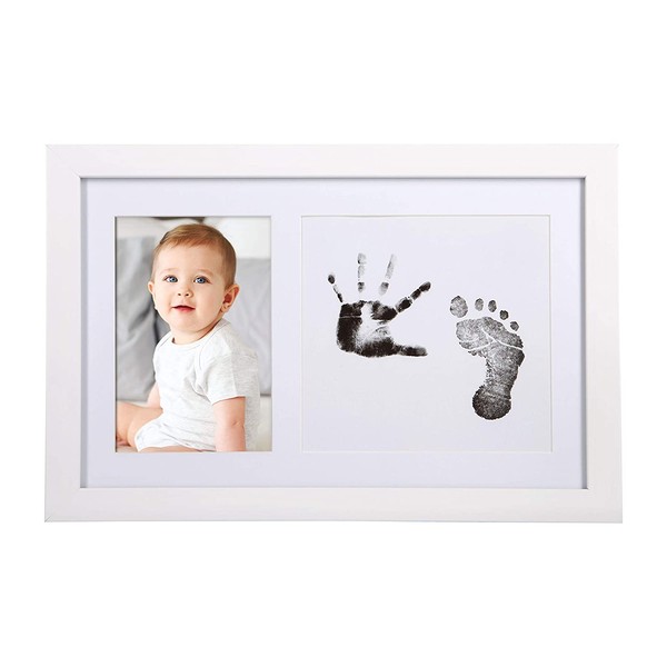 Kate & Milo Baby’s Print Photo Frame and Ink Kit, Newborn Hand and Footprint Ink Kit, Baby Shower Gift, White