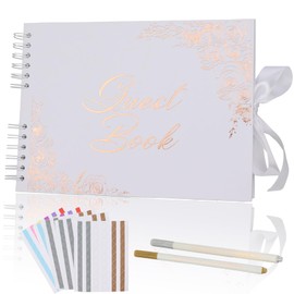 Swanaryo Wedding Guest Book with Ribbon Close for Wedding, Baby Shower, Birthday, Bridal Shower, Graduation Party, Anniversary - 11.2” x 8.3”, 80 Blank Pages Guestbook(White)
