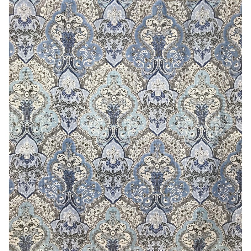 Decorative Blue & Silver Grey Gray Boho Fabric Shower Curtain,