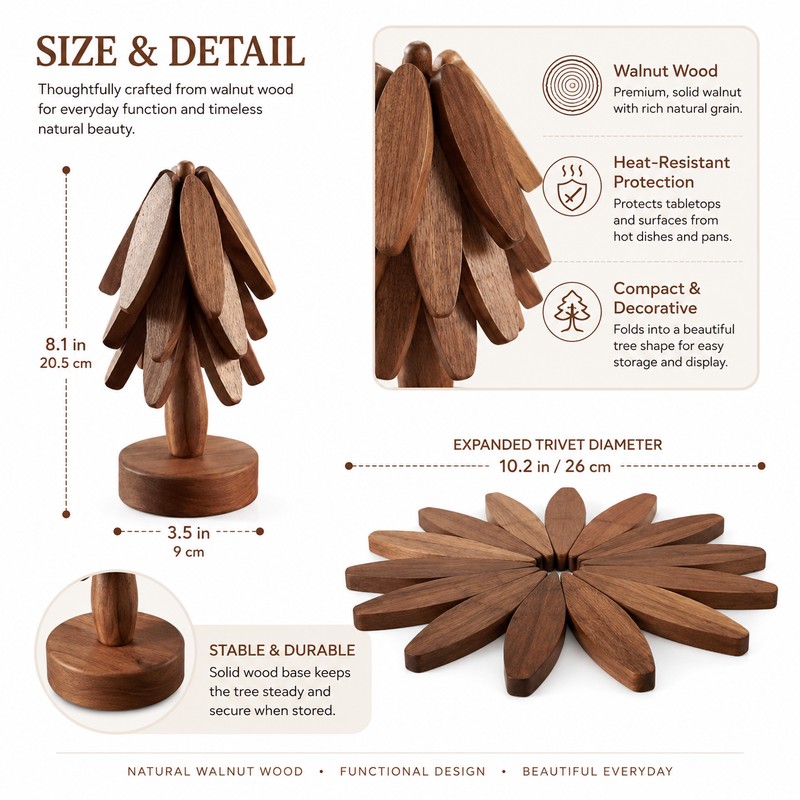 Tree Design Wooden Trivet Set for Hot Dishes – Decorative