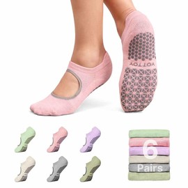 YOTTOY Pilates Socks for Women(6 Pairs)–Breathable, Grip-Enhanced Non-Slip Yoga Socks, Durable & Perfect for Home Workouts (US, Alpha, One Size, Regular, Regular, Multicolor)