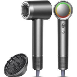 Hair Dryer, 160000 RPM Professional High-Speed Blow Dryer 500 Millions Negative Ionic Care Hair Dryer for Fast Drying, Low Noise Thermo-Control Hairdryer, Travel with Diffuser, Gray