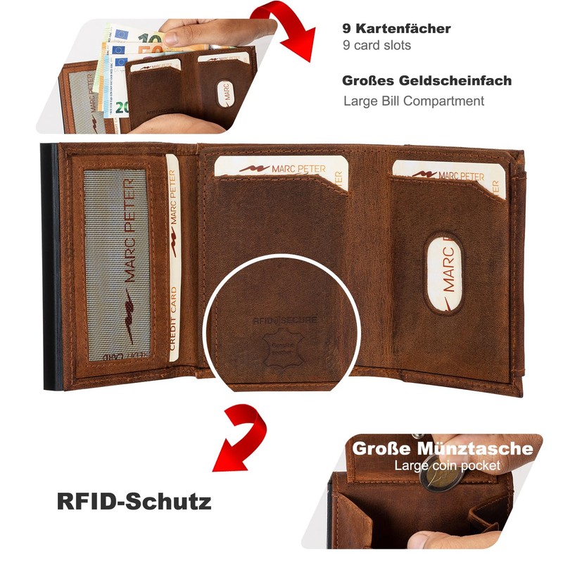 Marc Peter® Chicago Leather Push Air Slim Wallet, Airtag Wallet