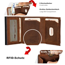 Marc Peter® Chicago Leather Push Air Slim Wallet, Airtag Wallet with Coin Compartment, RFID Protection, Small Mini Wallet, Leather, Tan, Classic
