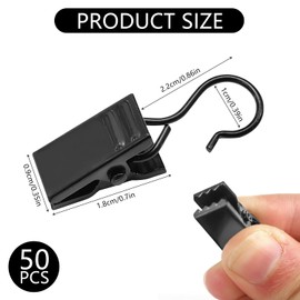 Pack of 50 Curtain Clips, Curtain Clips with Hooks, Metal Clips for Curtains, Shower Curtain Clips, Light Hangers, Wire Holders for Home Decorations, Bathroom, Shower Curtain Decorations (Black)