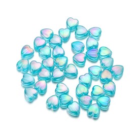 100PCS Blue Heart Shape Beads 9mm,Acrylic Loose Beads,Iridescent Resin Beads for Crafting