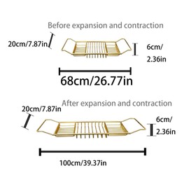 Stainless Steel Expandable Shower Bathtub Tray Over Tub Bath Caddy Expandable Bath Caddy for The Elegant Tub Chrome Polished (Gold)