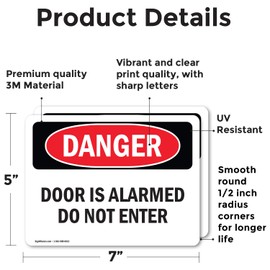 (2 Pack) Door Is Alarmed Do Not Enter OSHA Danger Sign 7 Inch X 5 Inch Vinyl Label Decal Sticker Weather Resistant, UV Protected for Workplace, Business, and Construction Site, Made in the USA