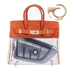 GTZTYZ Mini Creative Handbag Design Car keychain,Women Car Key Bag Mini Handbag,Exquisite Transparent Small Handbag,Headphone Bags with a Keychain (Orange)