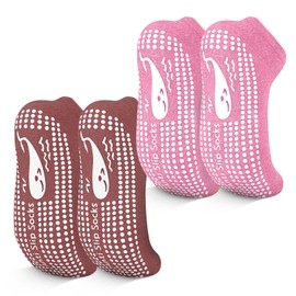 TENQUAN Yoga Socks, 2/4 Pairs Stopper Socks for Men and Women, Non-Slip Grip Socks for Yoga, Pilates, Hospital, Barre or Home Sports and Exercise (Unisex 35-46), 2 Red (Ankle)