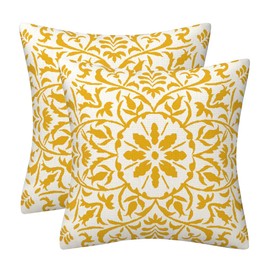 GAAFOSIPH Yellow Set of 2 Cushion Covers 40cm x 40cm Bohe Flower Modern Double Sided Printed Square Linen 16 x 16 inches Cushions Cover Home Decor Pillow Cover for Sofa Garden Outdoor