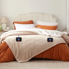 Westinghouse King Size Heated Throw Blanket, Soft Flannel Sherpa Electric Throw with 10 Heating Levels & 1-12 Hours Auto Shut Off, Fast Heating & ETL Certification, Machine Washable,Beige