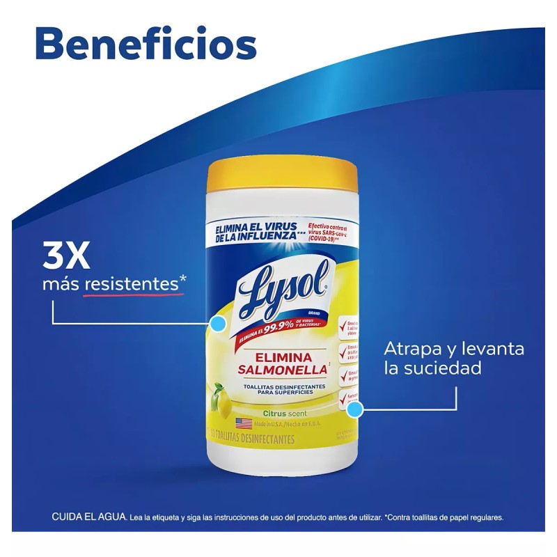 Lysol Toallitas Desinfectantes Lysol De Superficies Citrus 80 Toallitas