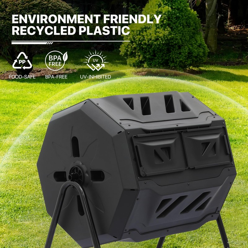 MoNiBloom 43 Gallon Compost Tumbler, Outdoor BPA Free Large Dual