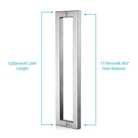 TOGU TG-R3030 Heavy Duty Commercial Grade 1200mm/48 inches Square/Rectangle Shape Solid 1.2mm Thick Stainless Steel 304 Push Pull Door Handle, Full Brushed Stainless Steel Finish