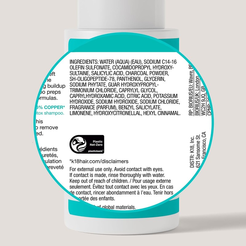 Shampoo detox K18 con péptidos – 8.5 oz para cabello