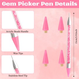 BLMHTWO Rhinestone Picker Tool Dotting Pen, Dual-Ended Wax Pencil Pen, Wax Pencil for Rhinestones with Tweezer, Rhinestone Tool for Crafting Bedazzling DIY Nail Art