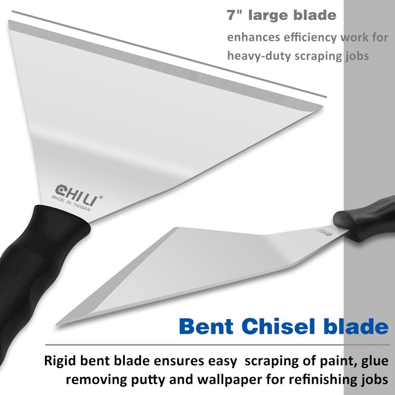 CHILI TOOLS 7" Bent Stainless Steel Chisel Pole Scraper, Overhead
