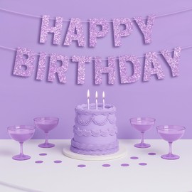 Pre-strung Happy Birthday Banner - No DIY - Purple Glitter Happy Birthday Party Banner for Girls & Women - Pre-strung on 8ft Strands - Light Pastel Purple Bday Party Decorations. Did We Mention No DIY