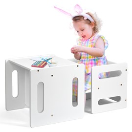 Kids Table and Chair Set,Montessori Weaning Table and Chair,Natural Bamboo Small Desk Chair,Toddler Activity Table and Chair Set for 1-3 Year Old Kids Dinner,Reading,Playing Toys,CPC Certified, White