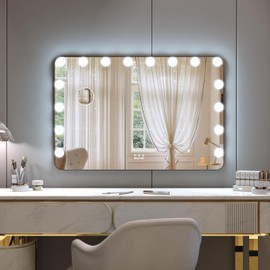 BEAUTME Large Vanity Mirror with Lights, 35.9''×24.3'' Makeup Mirror, Light up Mirror with 16 Dimmable LED Lights and 10X Magnification, 3 Colors Lights Modes, Touch Control