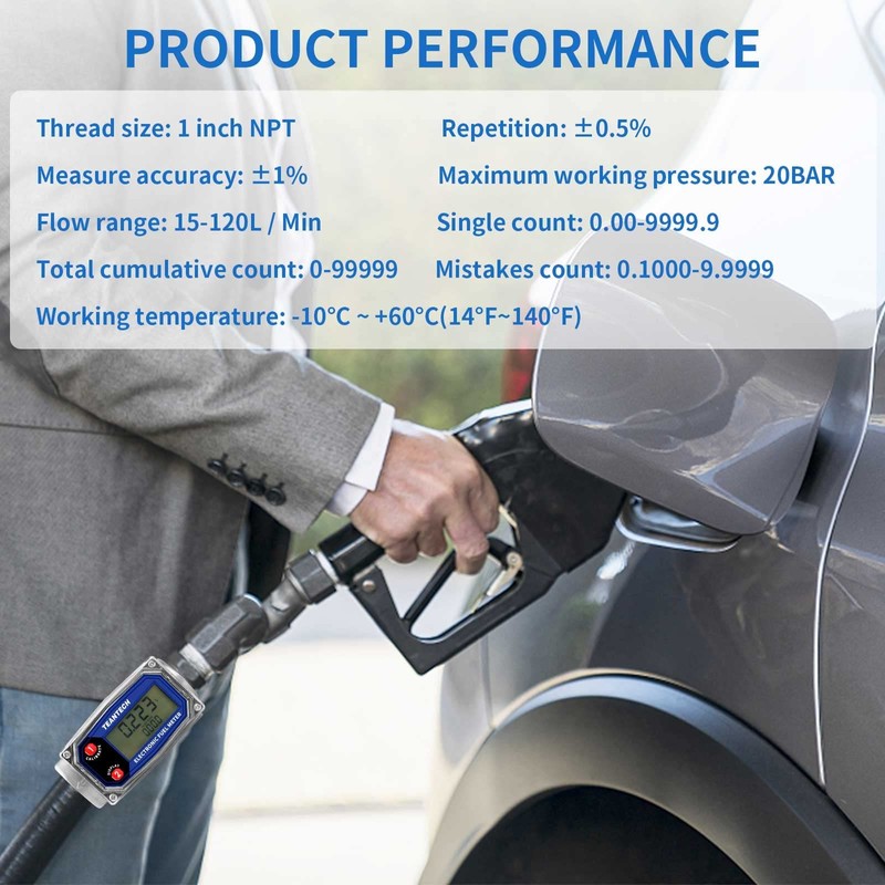TEANTECH Digital Turbine Flow Meter Digital LCD Display with NPT