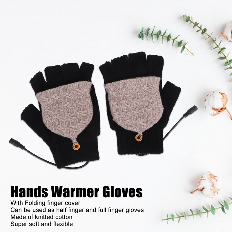 Heated Gloves Fingerless Full Finger Adjustable 3 Gear Black Hand