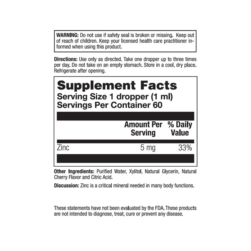 Nature's Life Liquid Zinc Drops 5mg | Cherry | 60