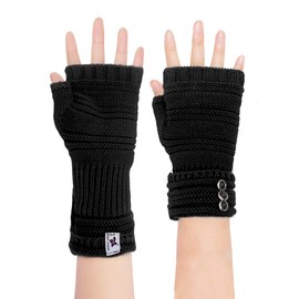 Dahlia Fingerless Gloves for Women - Knitted Sythetic Wool, Hand Warmers, Black