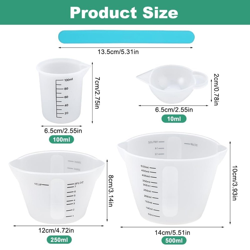 4 Pieces Silicon Measuring Cups Epoxy Resin Mixing Kit with