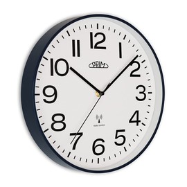 PRIM Design Radio Classic Trendy Wall Clock, White/Blue, Radio-Controlled, Plastic, Diameter 300 mm, Radio-Controlled Wall Clock, Modern, Wall Decoration, Perfect as a Kitchen Clock, Wall Decoration,