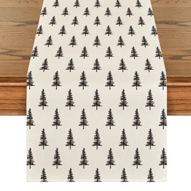 Artoid Mode Beige Xmas Tree Christmas Table Runner, Seasonal Winter Kitchen Dining Table Decoration for Home Party Decor 13x36 Inch