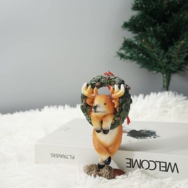 HYFAN Christmas Small Animal Wreath Swing Ornament Hanging Decor for Xmas Tree Home Office Room Decoration with String (New, Elk)