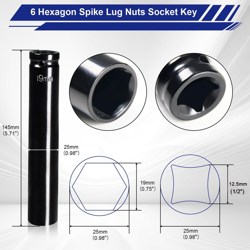 YUEARN Spike Lug Nuts Socket, Durable Socket with 19mm Hex,