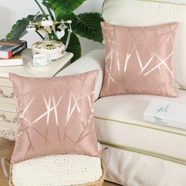 CaliTime Cushion Covers Pack of 2 Throw Pillow Covers Cases for Couch Sofa Home Decor Modern Shining & Dull Contrast Triangles Abstract Lines Geometric 45cm x 45cm Dusty Pink
