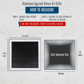Fits 16x16 Duct Opening | Aluminum Eggcrate Return Air Grille | Low Noise & High Air Flow, Rust Proof Vent Cover Grill for Sidewall & Ceiling | White | Outer Dimensions: 17.75" X 17.75"